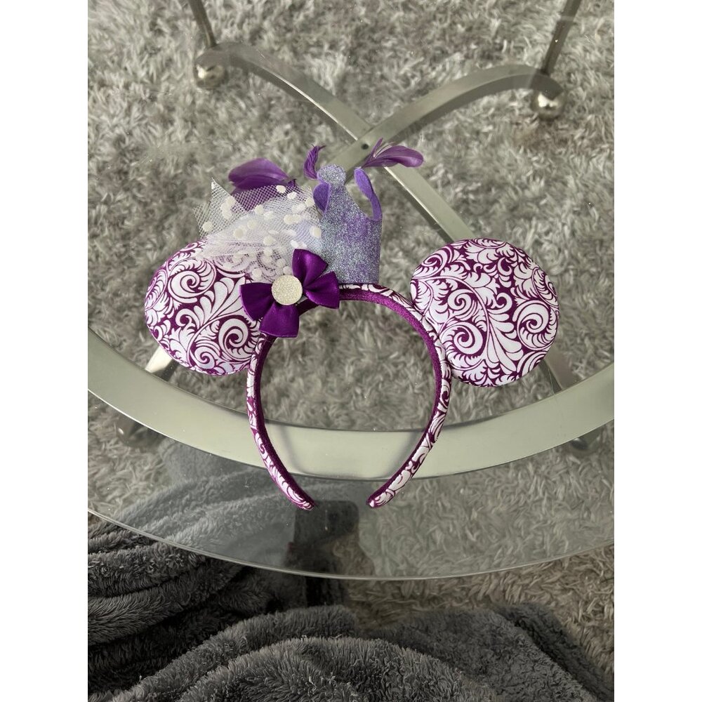 Purple Minnie Mouse Ears with Feather Crown
